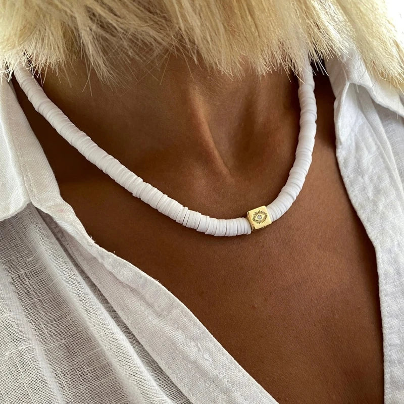 Collier Ras-du-Cou Boho Vintage – Cœur, Coquillage & Œil Turc | Bijou Femme Tendance Été & Plage | Accessoire Mode Charme