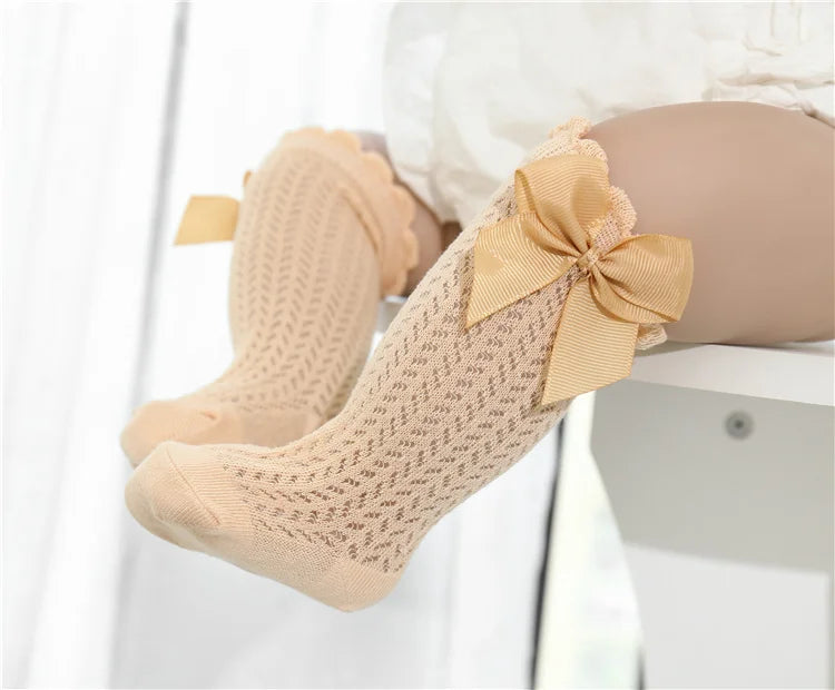Chaussettes Hautes Bébé Unisexe Nœud Coton Mesh Été – Antidérapantes Nouveau-Né Toddler 0-2 Ans
