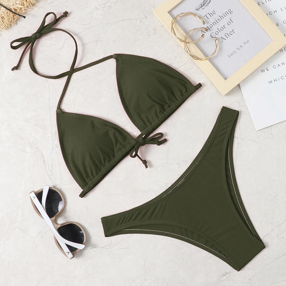 Bikini Couleur Unie Sexy Femme - Maillot de Bain 2 Pièces Plage & Piscine