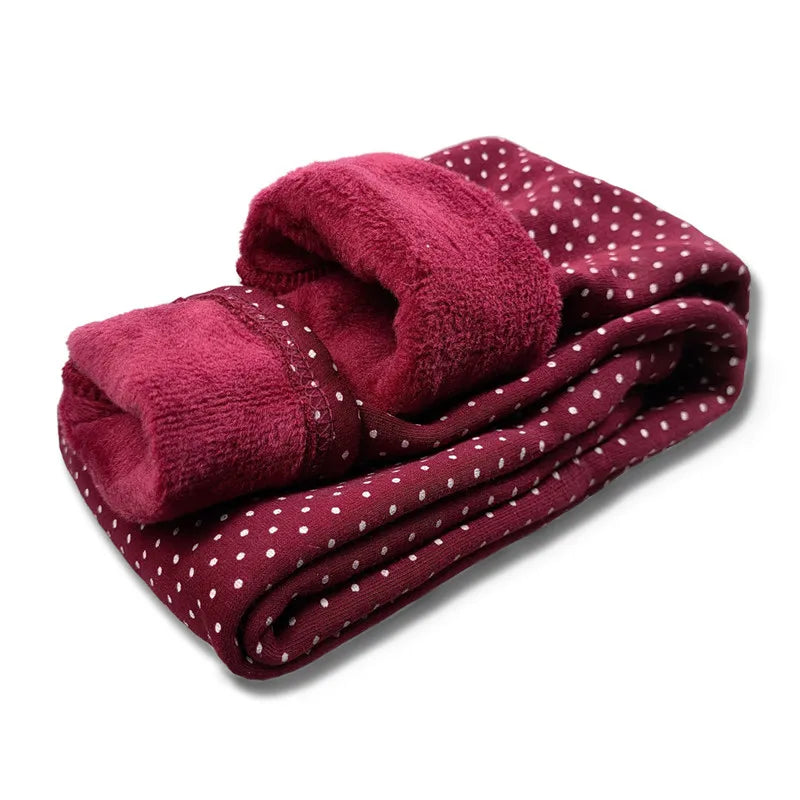 Legging Velours Pois Fille Bébé – Pantalon Chaud Stretch Coton Taille Élastique Automne Hiver Enfant