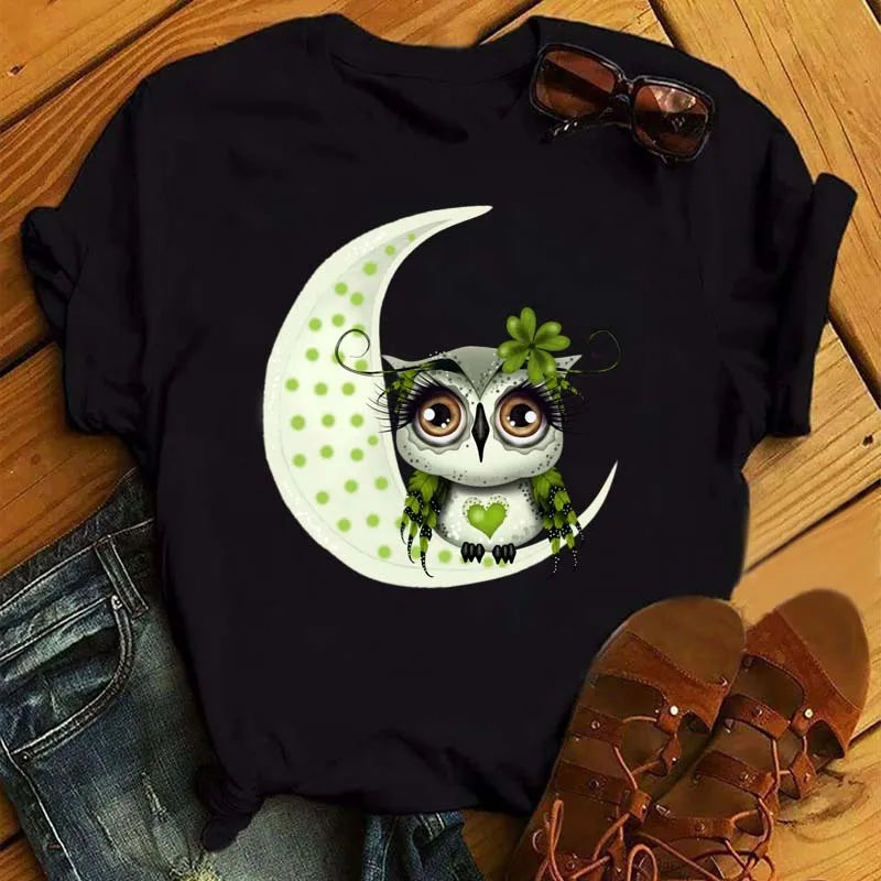T-Shirt Femme Hibou Kawaii 🦦 – Style Harajuku Japonais | Graphic Tee Cute Manches Courtes