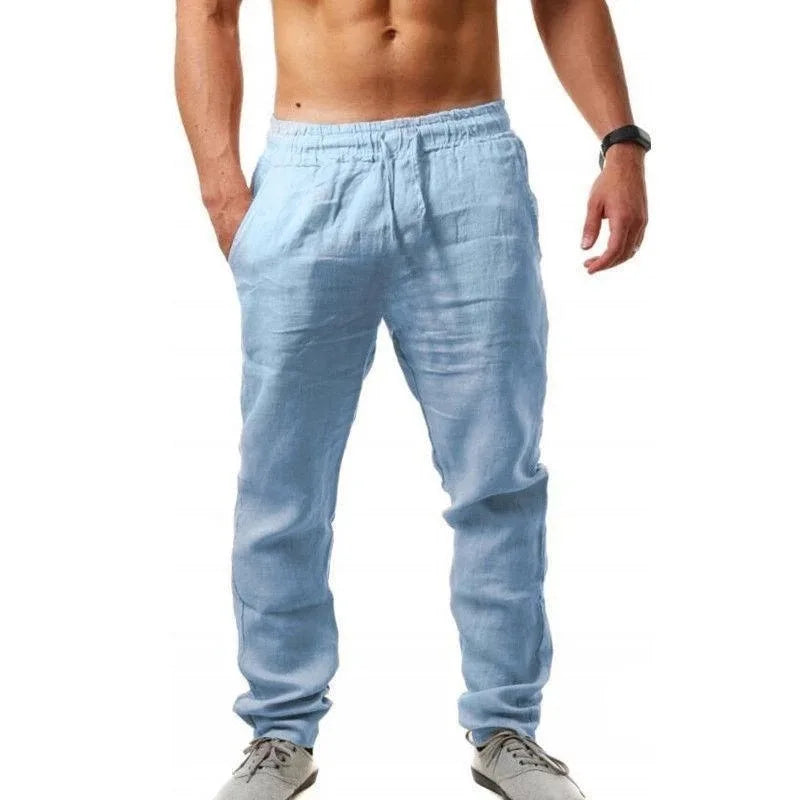 Pantalon Homme Coton Lin Respirant Couleur Unie Fitness Streetwear Casual Léger Confortable S-3XL | Pantalon Lin Coton Streetwear Premium