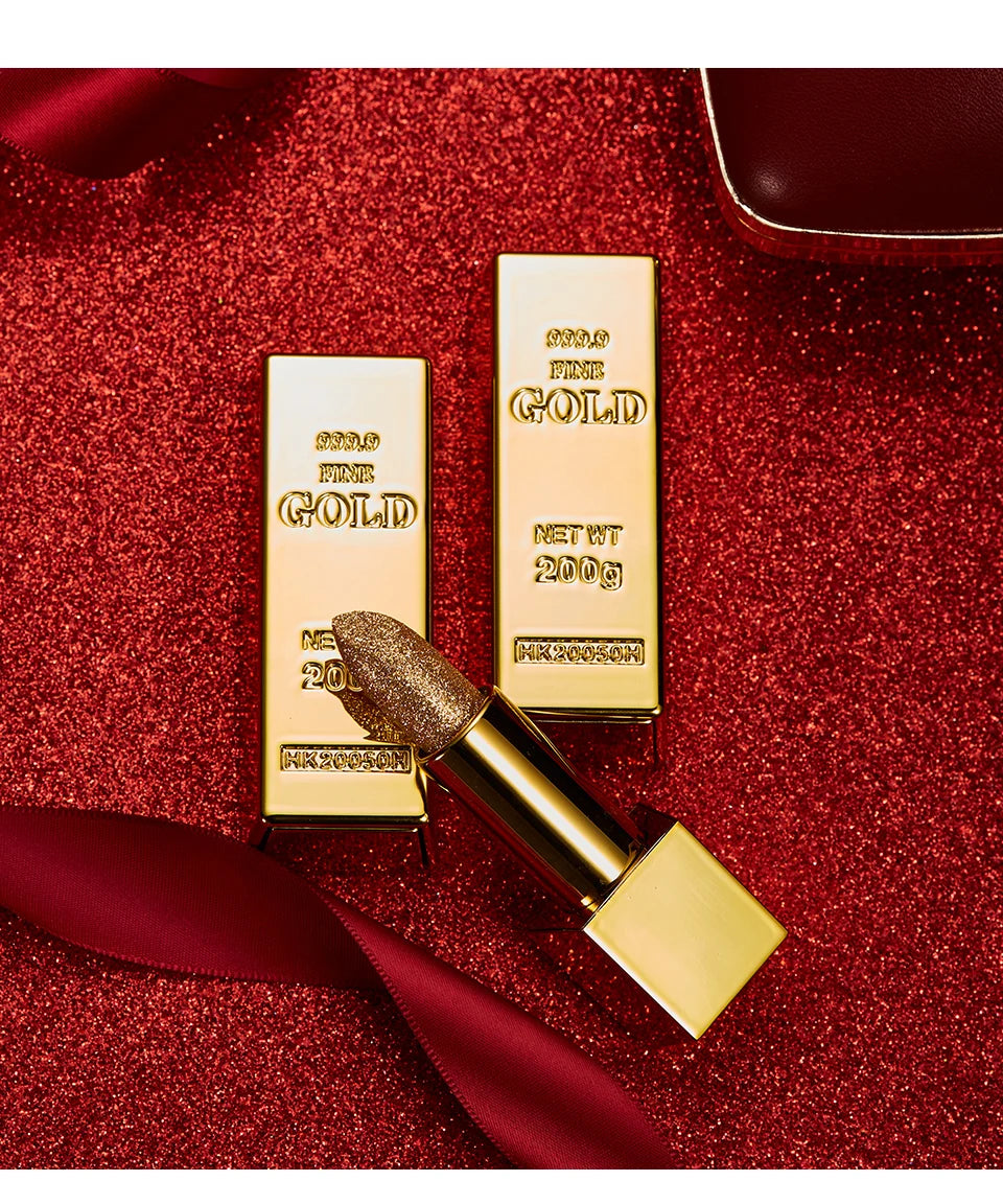Rouge à Lèvres Glitter Hydratant Velours Mat Or – Waterproof Longue Tenue | Lèvres Brillantes Rouge Sexy Cosmétique Pigmenté