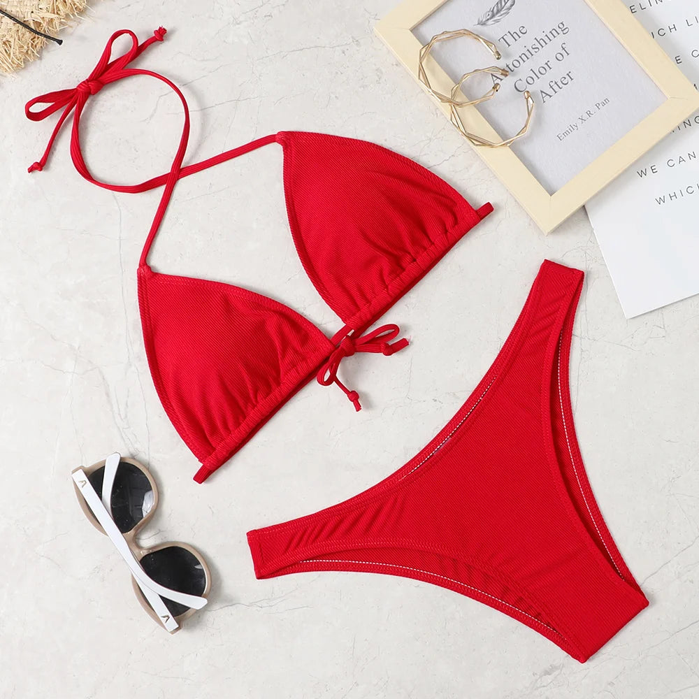Bikini Couleur Unie Sexy Femme - Maillot de Bain 2 Pièces Plage & Piscine