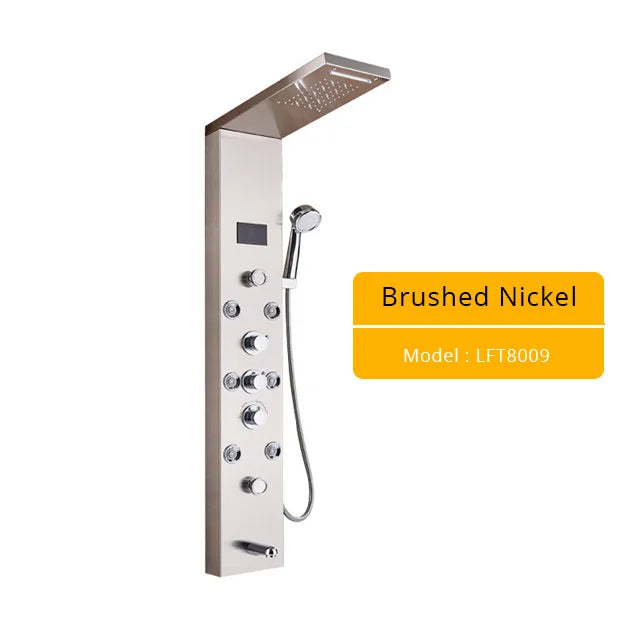 Colonne Douche LED Luxe Nickel Brossé – SPA Jets Massage, Affichage Digital Température | Panneau Douche Tour Salle de Bain