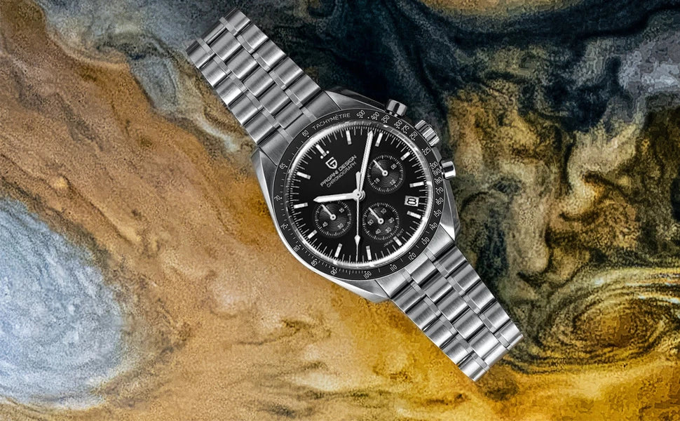 Montre Homme PAGANI DESIGN 2025 Lune Or Argent Quartz – Chronographe Saphir AR Date Auto