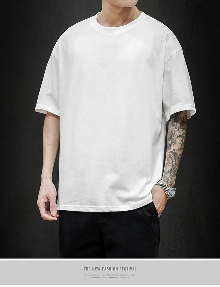 T-Shirt Homme Oversize Couleur Unie Coton Hip Hop Manches Courtes Casual Streetwear Fashion Été Tendance Confortable – Tee Shirt Premium Urban | Mode Homme Streetwear Premium