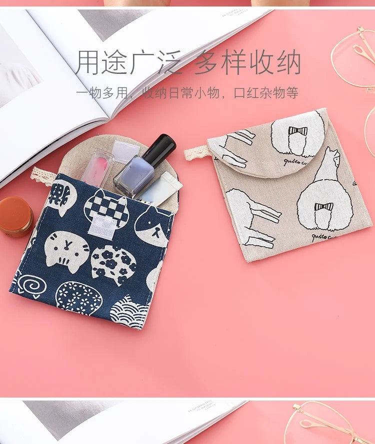 Mini Trousse Cosmétique Zippée Femme – Serviettes Hygiéniques, Rouge à Lèvres & Voyage | Pochette Monnaie & Écouteurs