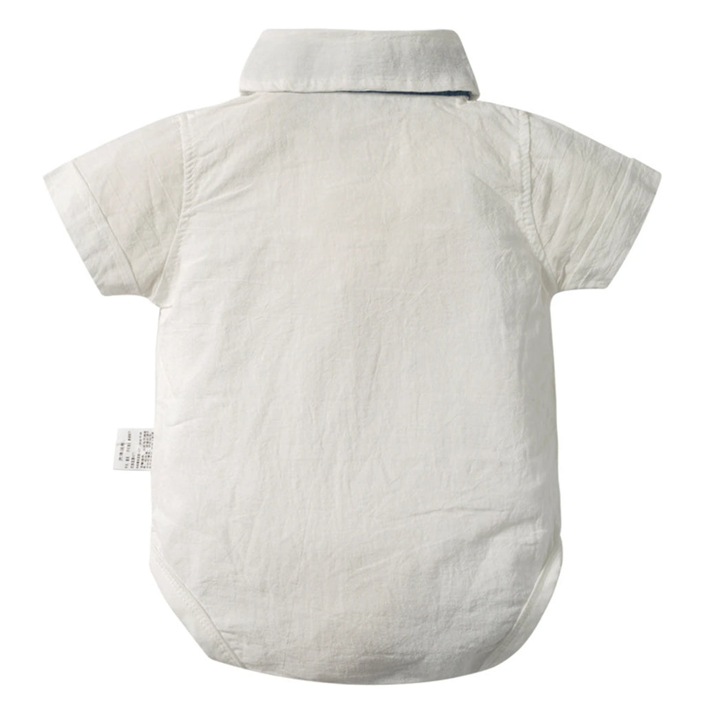 Ensemble Gentleman Garçon Bébé – Chemise Boutons Col Revers + Salopette Bretelles Été Casual Chic