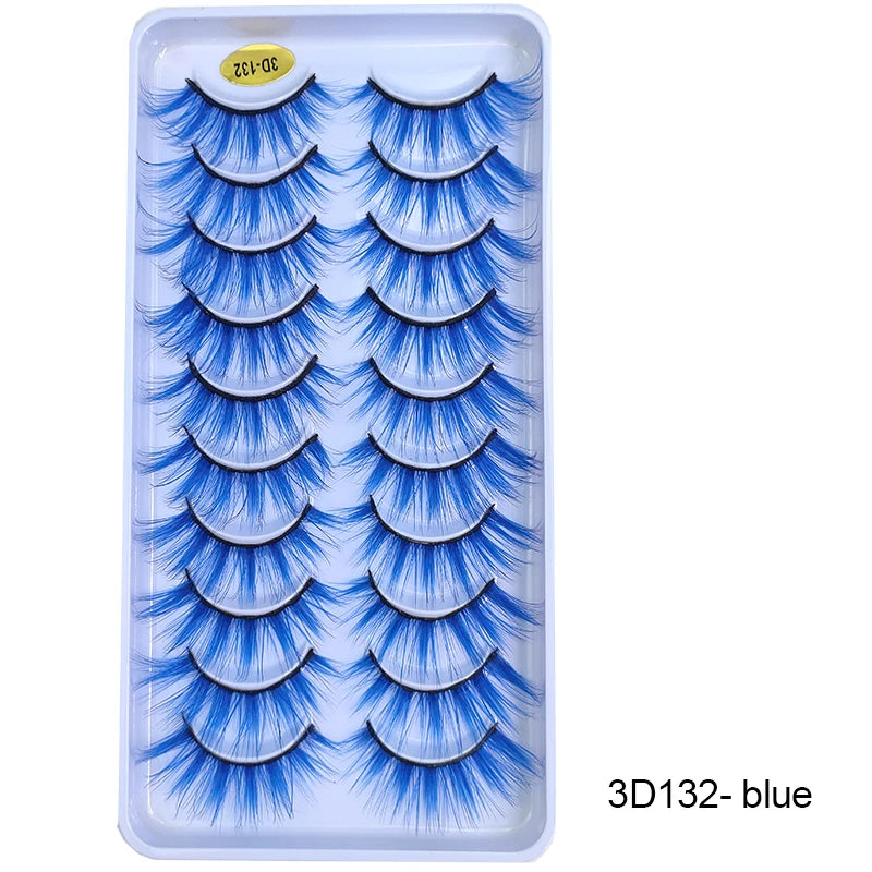Faux Cils Rainbow Colorés Cosplay – Lot 10 Paires | Blanc, Rouge, Violet, Bleu | Poupée & Scène