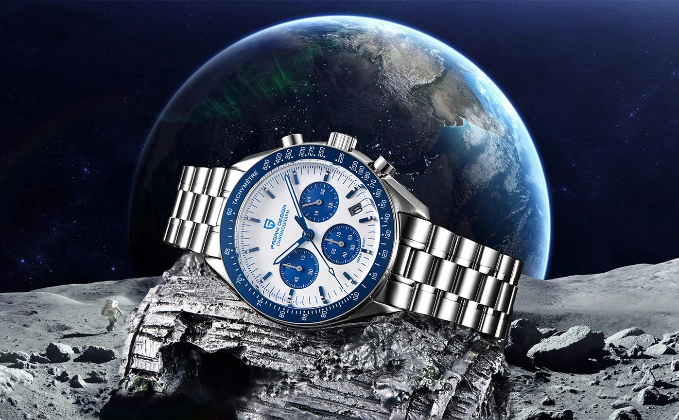 Montre Homme PAGANI DESIGN 2025 Lune Or Argent Quartz – Chronographe Saphir AR Date Auto