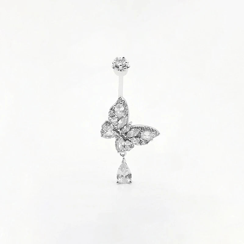 Bauchnabelpiercing Silber 925 Echter Schmetterling Weiße & Blaue Zirkonia – Premium Bauchnabelring für Damen | Feiner, Eleganter & Hypoallergener Körperschmuck