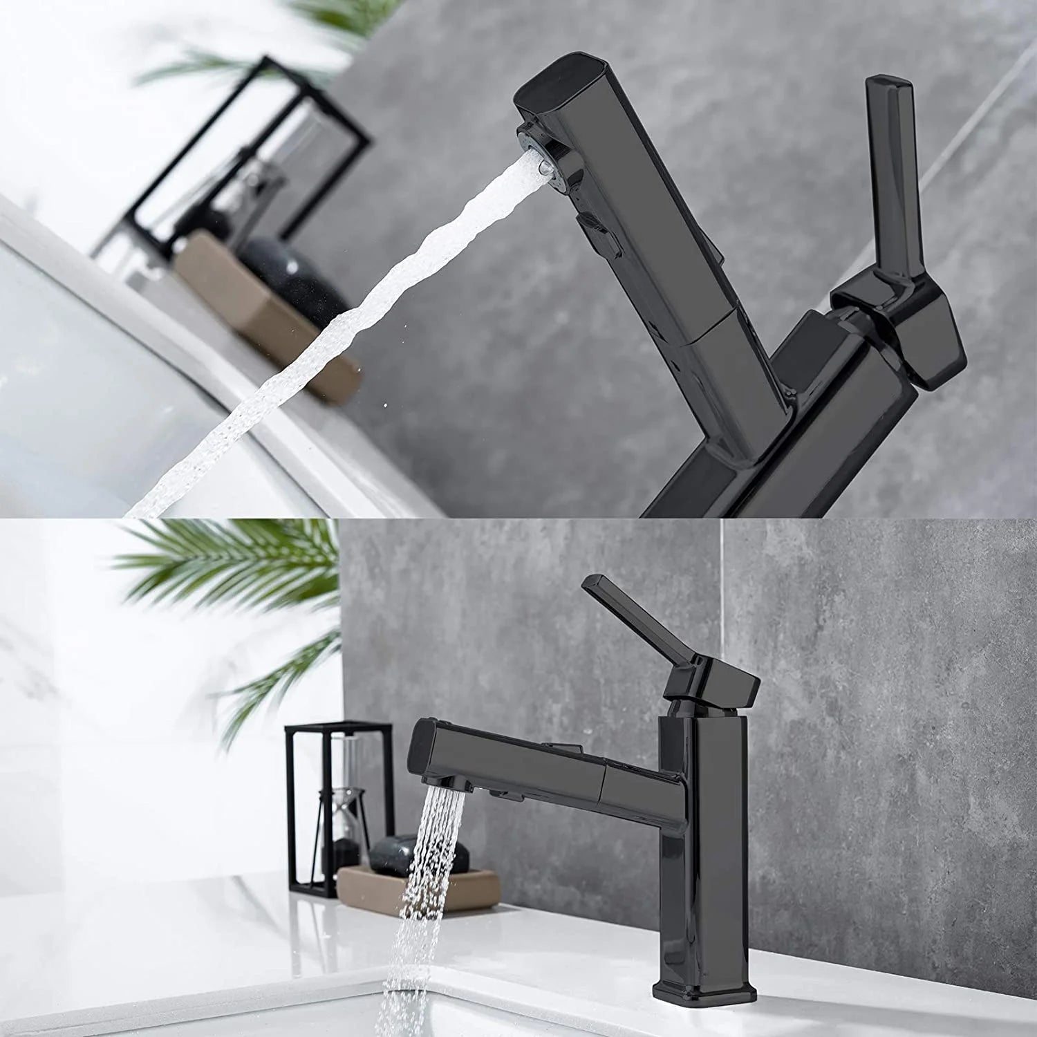 DQOK Robinet Lavabo Extractible Chrome & Noir – Laiton, Douchette Escamotable, Mitigeur Moderne | Vasque Salle de Bain