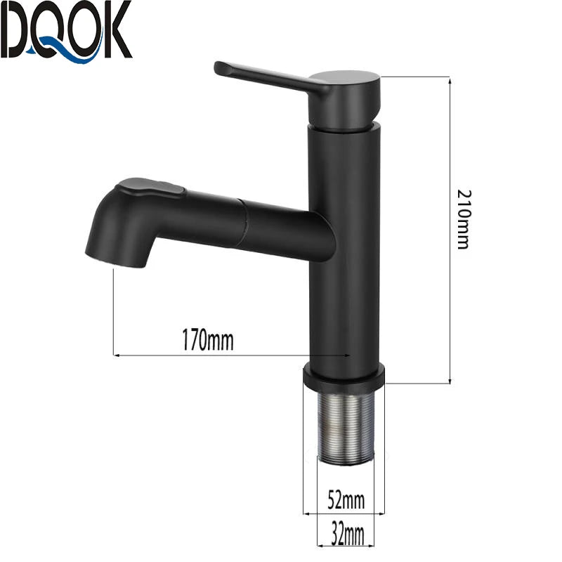 DQOK Robinet Lavabo Extractible Chrome & Noir – Laiton, Douchette Escamotable, Mitigeur Moderne | Vasque Salle de Bain