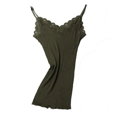 Camisole Dentelle 70% Soie Naturelle & 30% Coton - Basique Luxe Doux Couleur Unie | SuyaDream