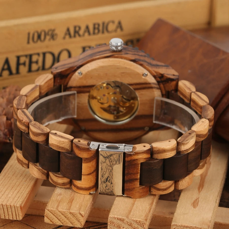 Montre Homme Luxe Mécanique Automatique Bois Bracelet Réglable – Fashion Éco-Responsable Unique