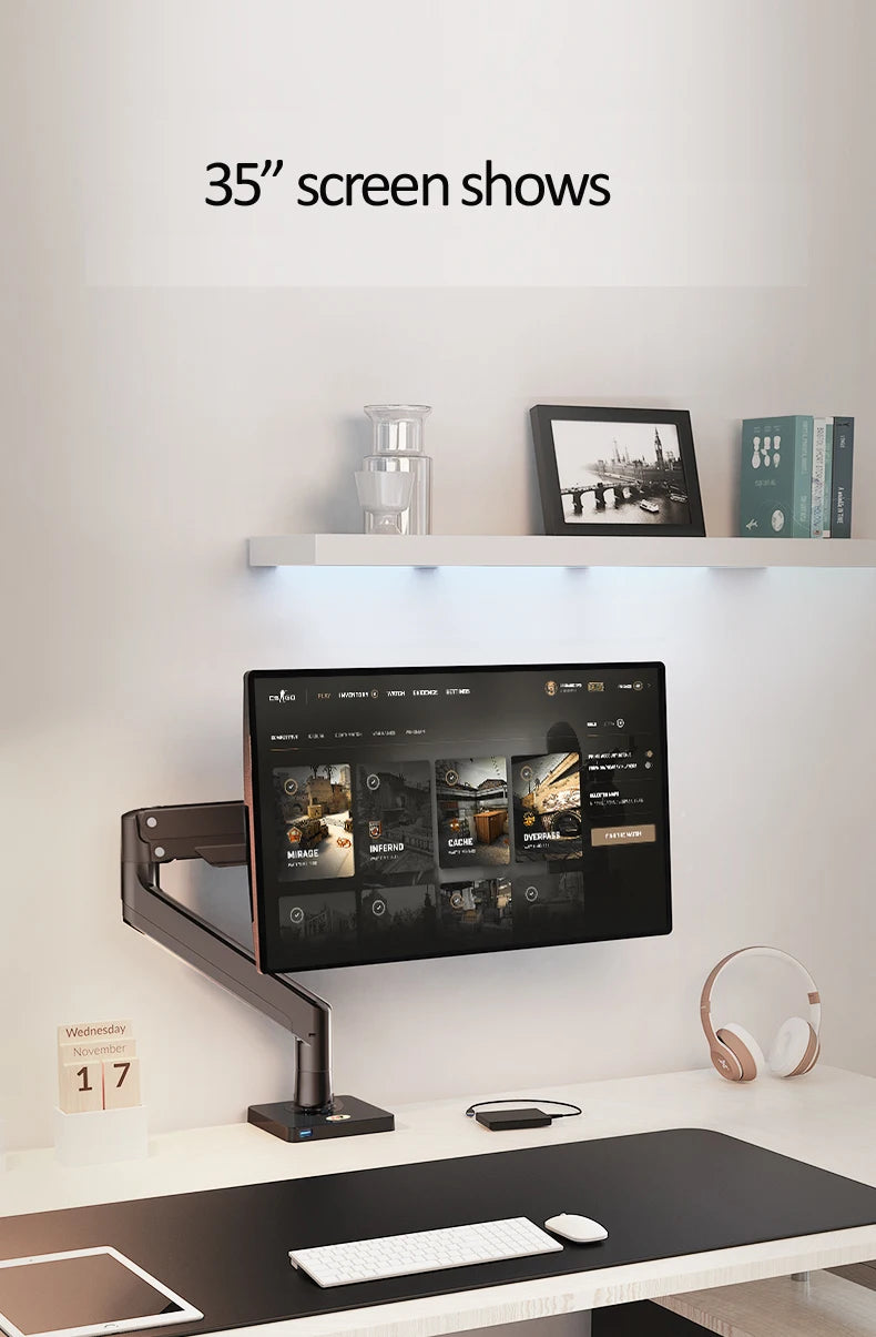 NB G40 Bras Articulé Moniteur 22''-40'' – Ressort à Gaz 360°, 3-15kg, Port USB 3.0 | Support Bureau Pince & Grommet