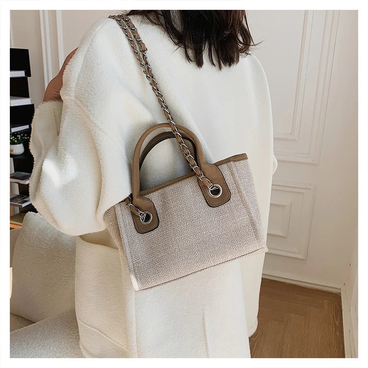 Tote Bag Femme Toile Grande Capacité – Cabas Shopping Chaînes Épaule Messenger Casual