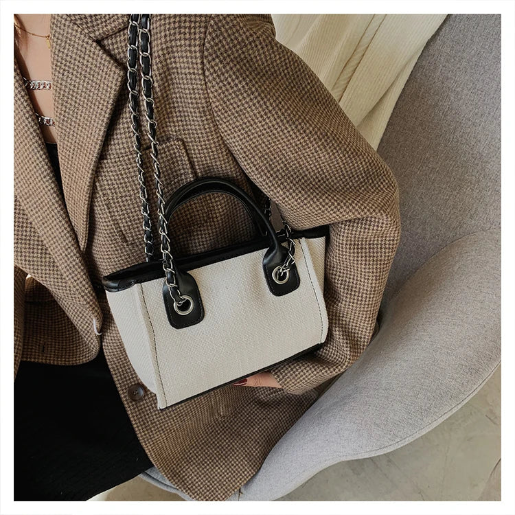 Tote Bag Femme Toile Grande Capacité – Cabas Shopping Chaînes Épaule Messenger Casual