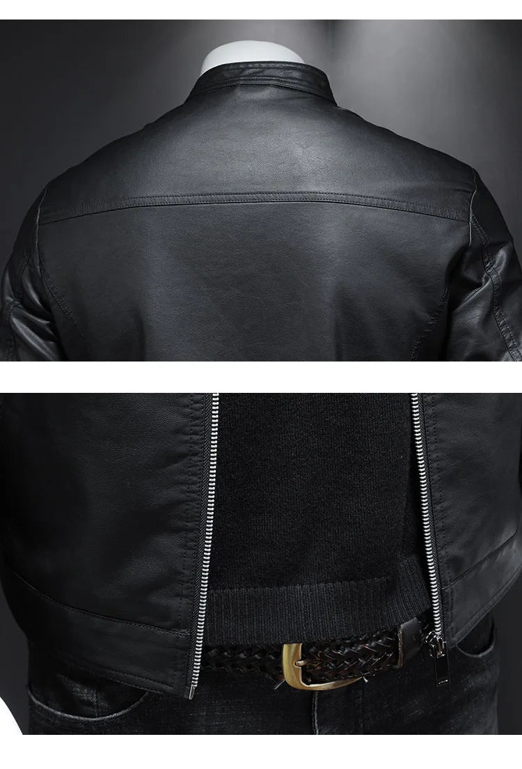 Herren-PU-Lederjacke, schmal geschnitten, Stehkragen, Motorrad, Biker, modisch, leger, Frühling, Herbst, elegant, trendig, robust – Premium Biker Motorrad Lederjacke | Premium Biker Motorrad Mode für Herren