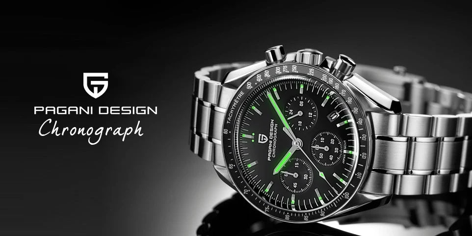 Montre Homme PAGANI DESIGN 2025 Lune Or Argent Quartz – Chronographe Saphir AR Date Auto