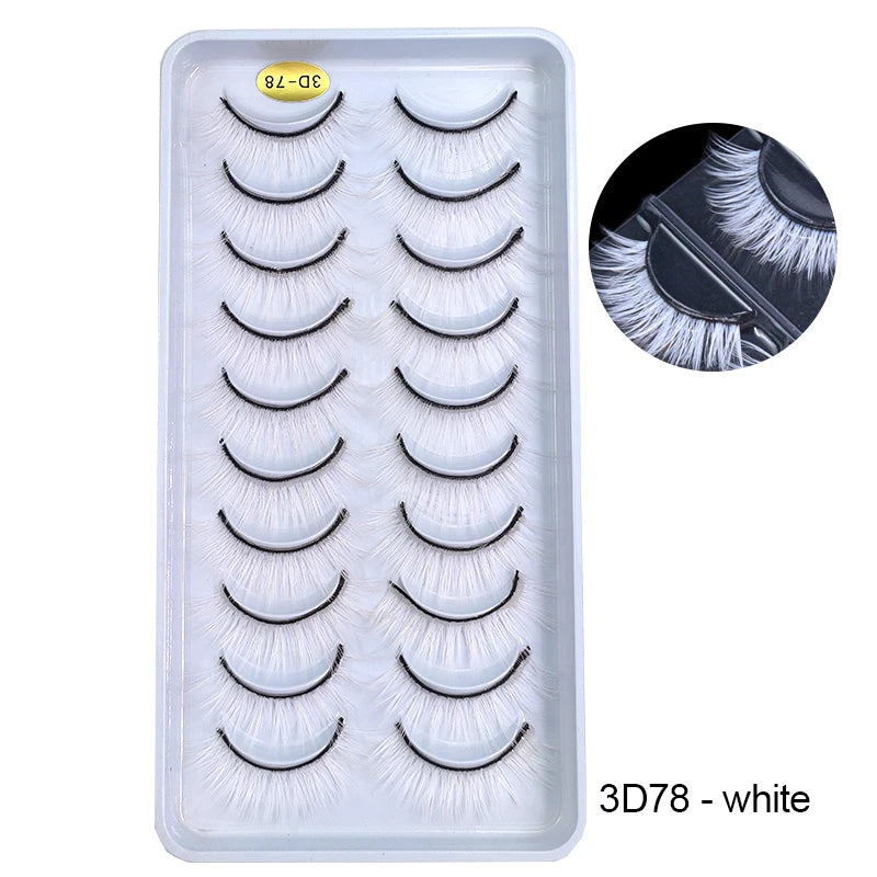 Faux Cils Rainbow Colorés Cosplay – Lot 10 Paires | Blanc, Rouge, Violet, Bleu | Poupée & Scène