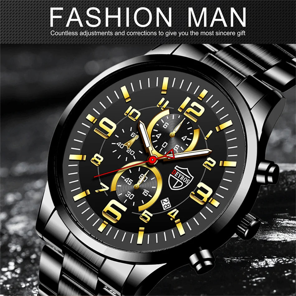 Montre Homme Luxe Quartz Acier Inoxydable Cuir Calendrier Lumineux – Sport Business Fashion