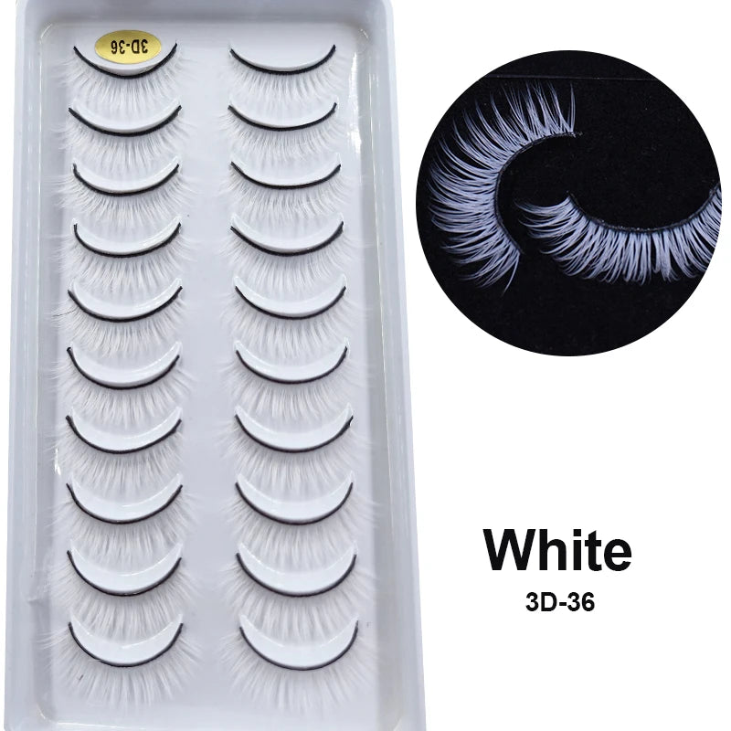 Faux Cils Rainbow Colorés Cosplay – Lot 10 Paires | Blanc, Rouge, Violet, Bleu | Poupée & Scène