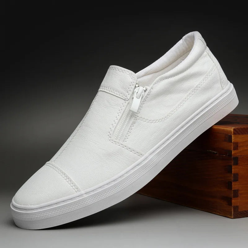 Mocassins PU Cuir Homme Korean Zip Slip-on – Chaussures Plates Fashion Casual Sneakers