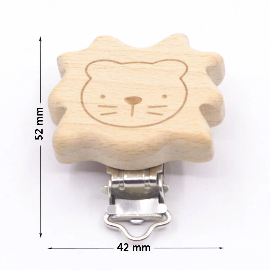 Los 5 Schnullerclips Holz Tiere – Schnullerkette Hase Elefant Stern Beißring Baby