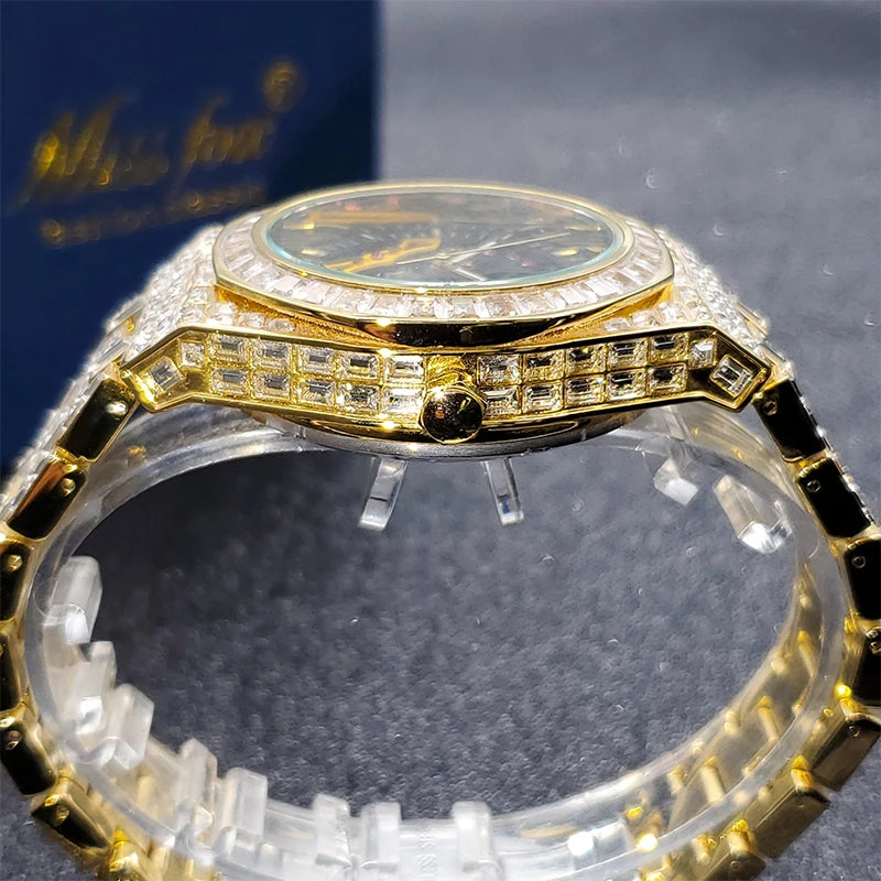 Montre Homme Squelette Or Baguette Automatique – Diamond Lumineux Luxe Étanche Collector