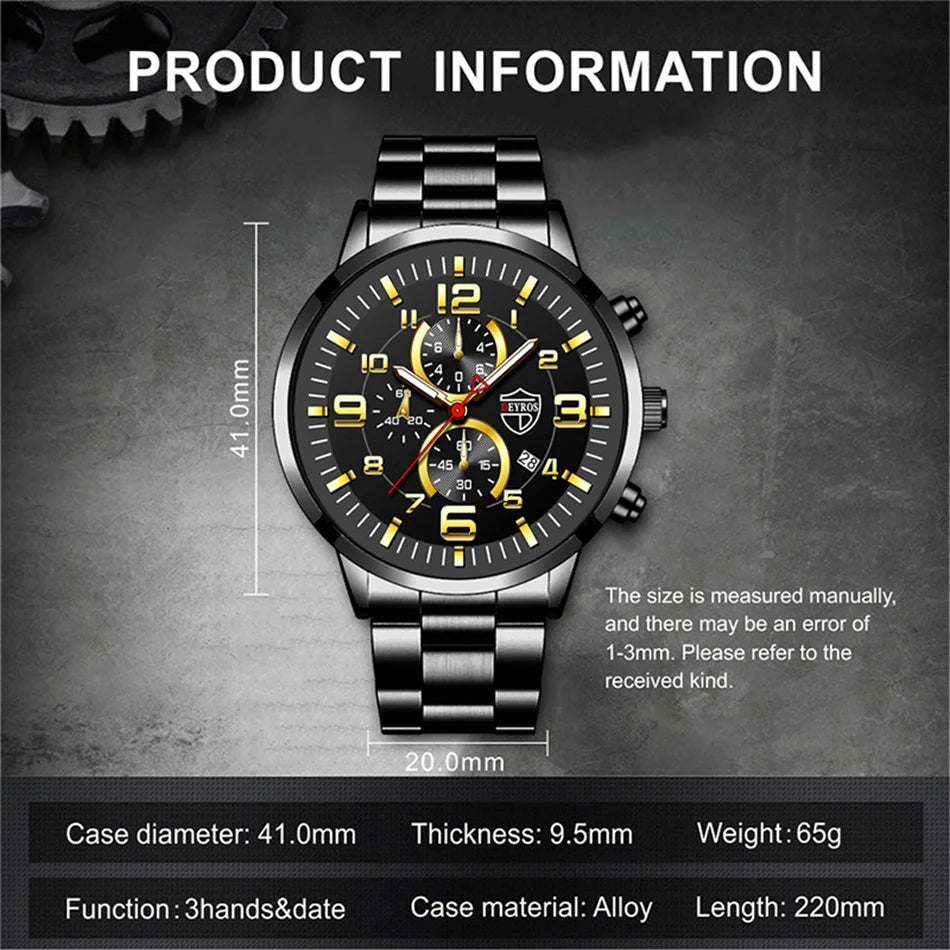 Montre Homme Luxe Quartz Acier Inoxydable Cuir Calendrier Lumineux – Sport Business Fashion