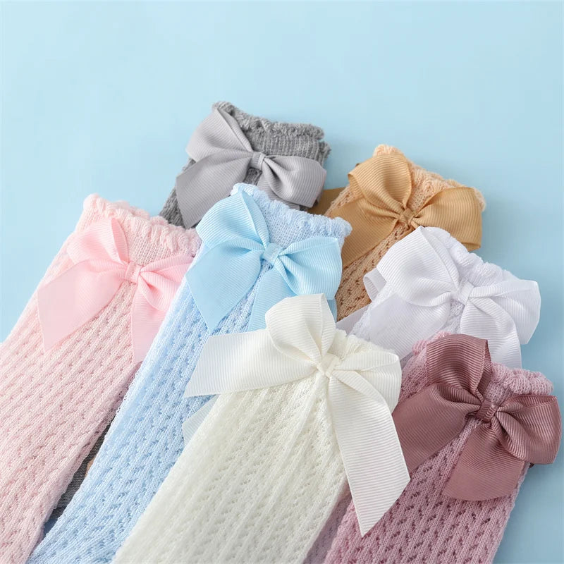 Chaussettes Hautes Bébé Unisexe Nœud Coton Mesh Été – Antidérapantes Nouveau-Né Toddler 0-2 Ans