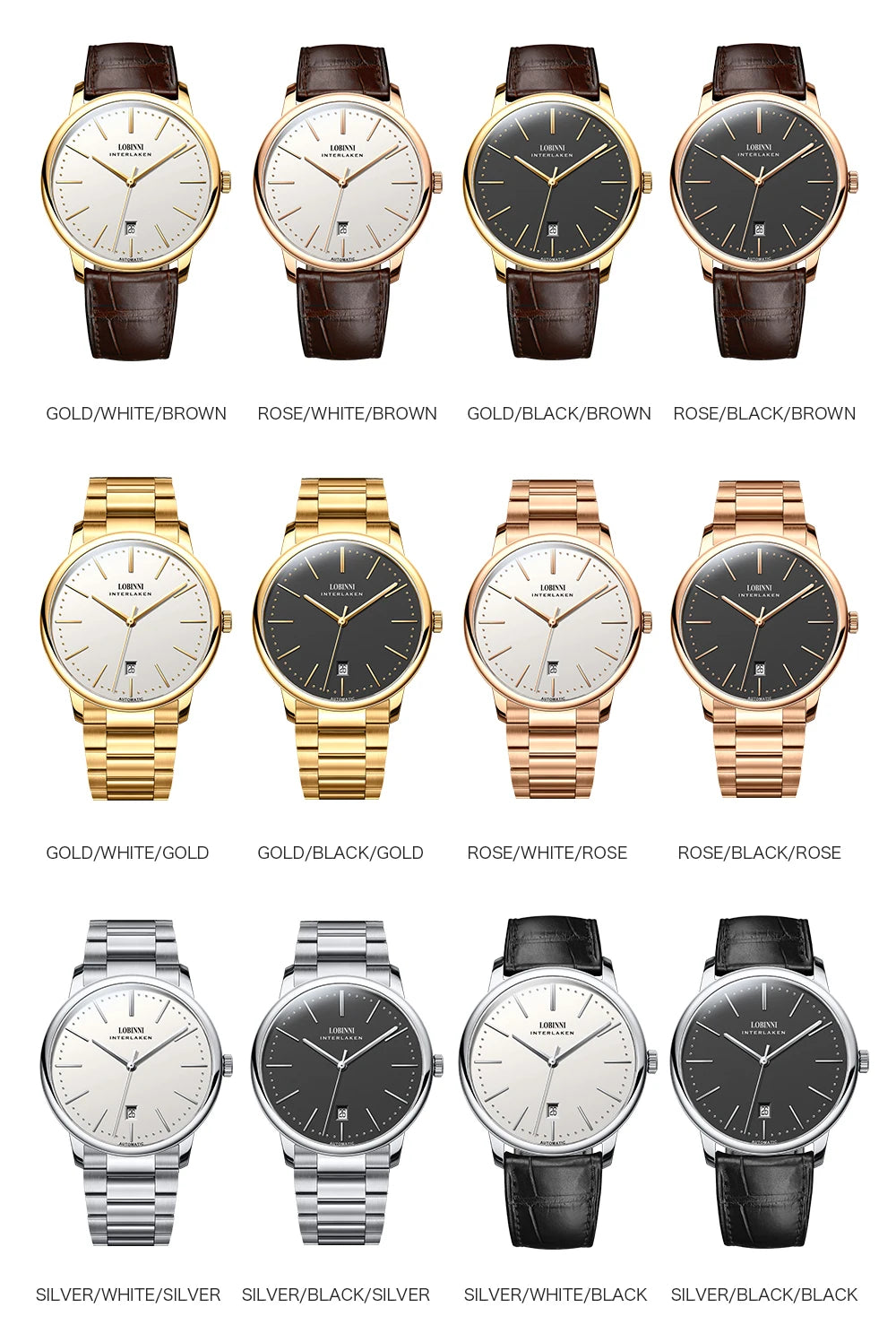 Montre Homme Lobinni Automatique Mécanique – Mouvement Miyota 9015 Ultra-Fine Étanche