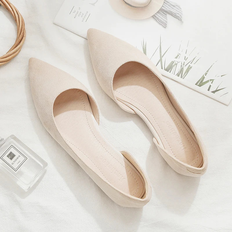 Ballerines Bout Pointu Flock Slip-on 2025 – Talon Plat Couleur Unie Tailles 31 à 46