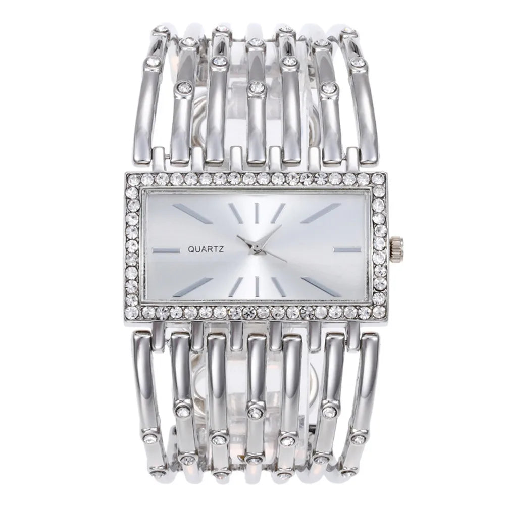 Montre Femme Diamant Rectangle Or 2025 – Bracelet Alliage Doré Quartz Luxe Cadeau