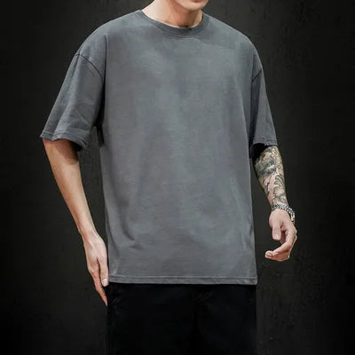 T-Shirt Homme Oversize Couleur Unie Coton Hip Hop Manches Courtes Casual Streetwear Fashion Été Tendance Confortable – Tee Shirt Premium Urban | Mode Homme Streetwear Premium