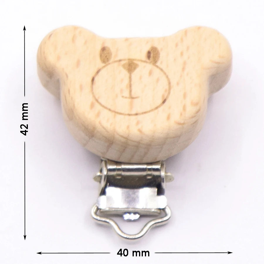 Los 5 Schnullerclips Holz Tiere – Schnullerkette Hase Elefant Stern Beißring Baby