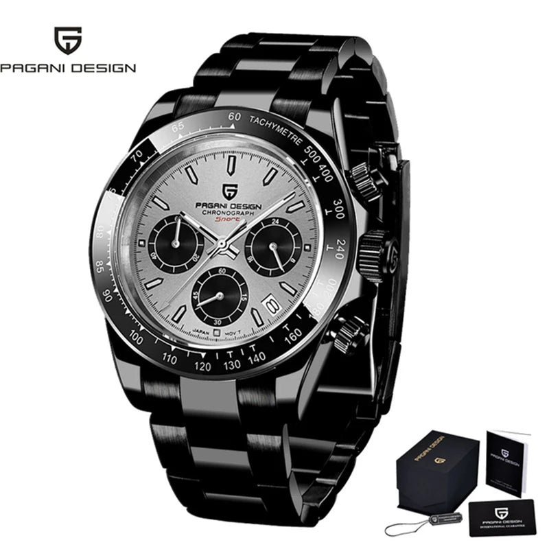 Montre Homme PAGANI DESIGN 2023 Noire Quartz Luxe – Chronographe Sport Étanche Lumineux
