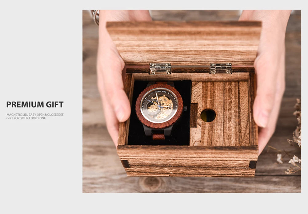 Montre Homme BOBO BIRD Bois Mécanique Luxe – Grand Cadran Top Brand Naturel Unique