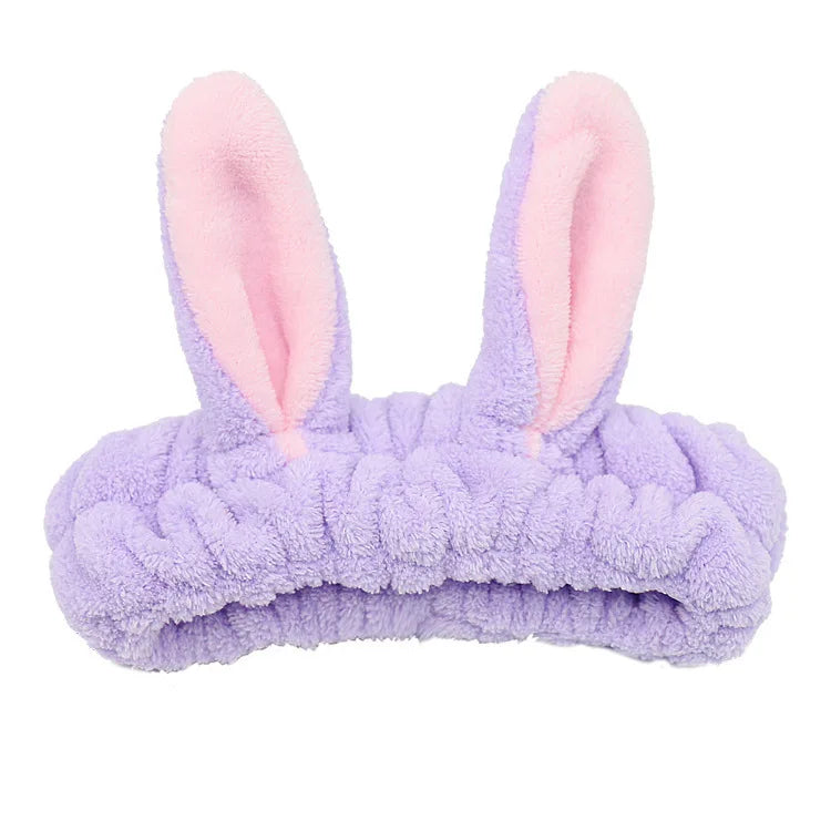 Bandeau Maquillage Oreilles de Lapin Coral Fleece – Élastique Doux | Soin Visage & Coiffure Fille