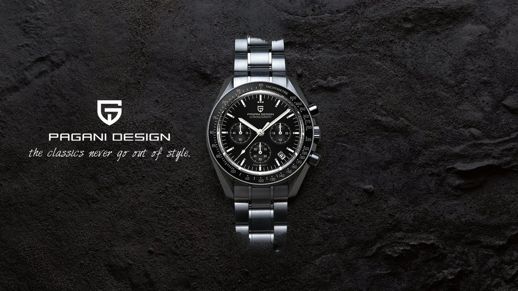 Montre Homme PAGANI DESIGN 2025 Lune Or Argent Quartz – Chronographe Saphir AR Date Auto