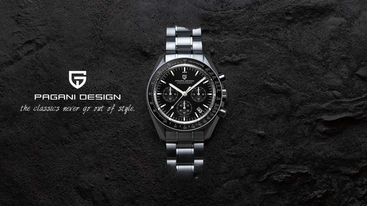 Montre Homme PAGANI DESIGN 2025 Lune Or Argent Quartz – Chronographe Saphir AR Date Auto