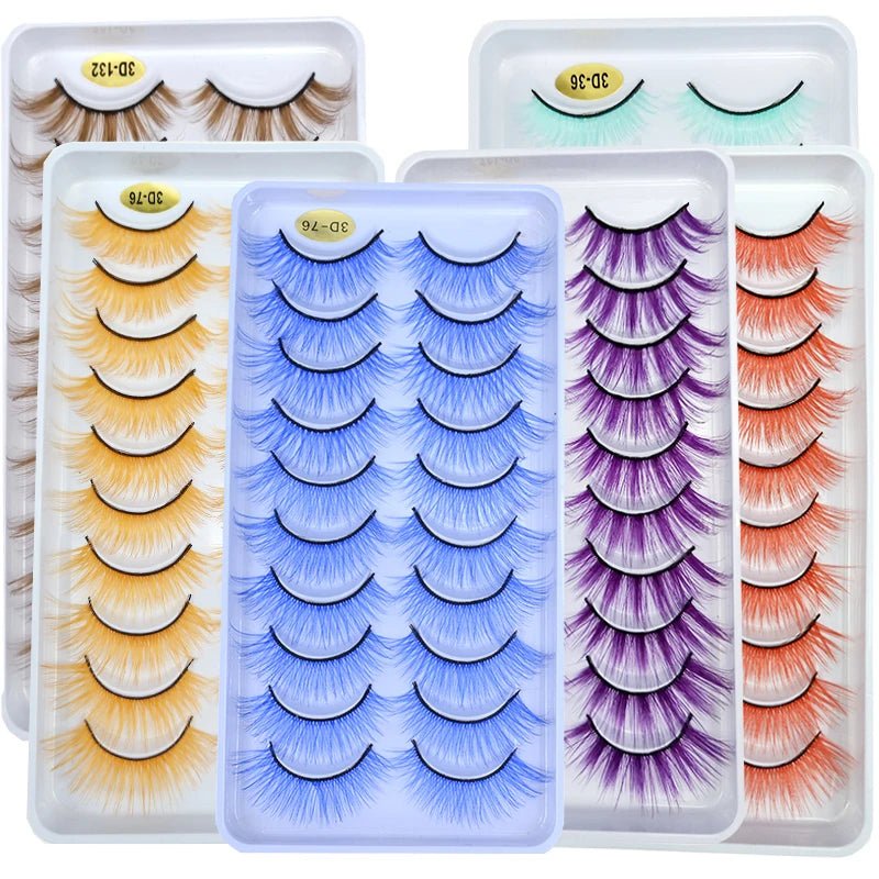 Faux Cils Rainbow Colorés Cosplay – Lot 10 Paires | Blanc, Rouge, Violet, Bleu | Poupée & Scène