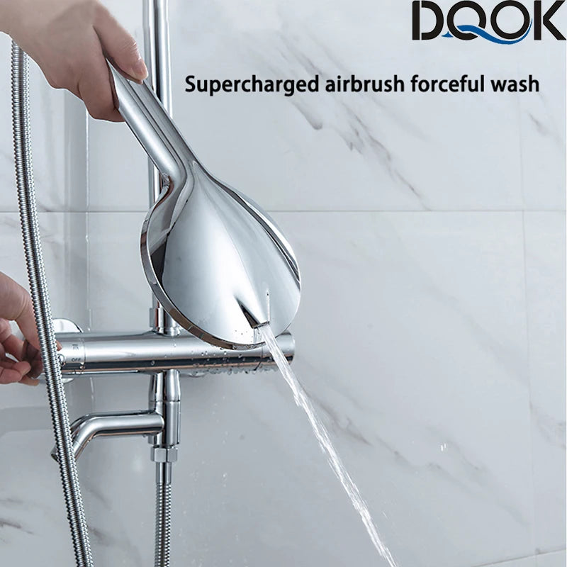 DQOK Ensemble Douche Thermostatique Chrome – Cascade & Pluie, Mitigeur Baignoire | Système Douche Complet