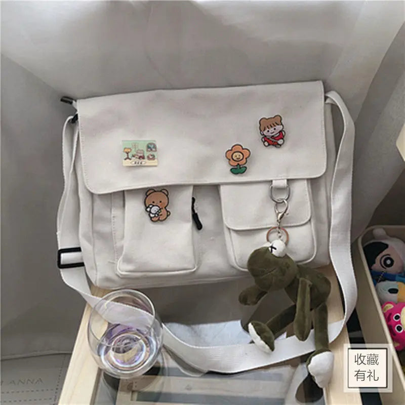 Sac Messenger Femme Toile Imprimée – Satchel Bandoulière Casual Fille École Mode