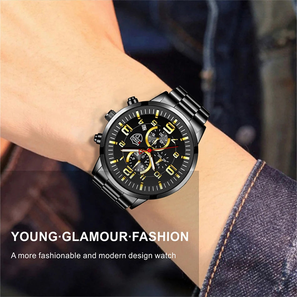 Montre Homme Luxe Quartz Acier Inoxydable Cuir Calendrier Lumineux – Sport Business Fashion