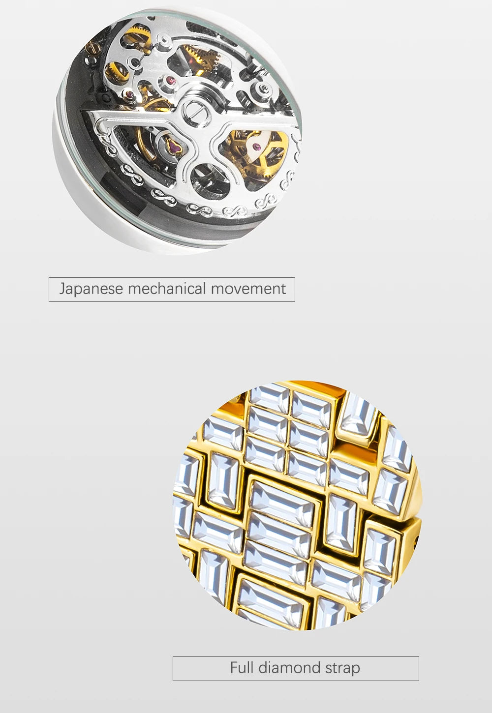 Montre Homme Squelette Or Baguette Automatique – Diamond Lumineux Luxe Étanche Collector
