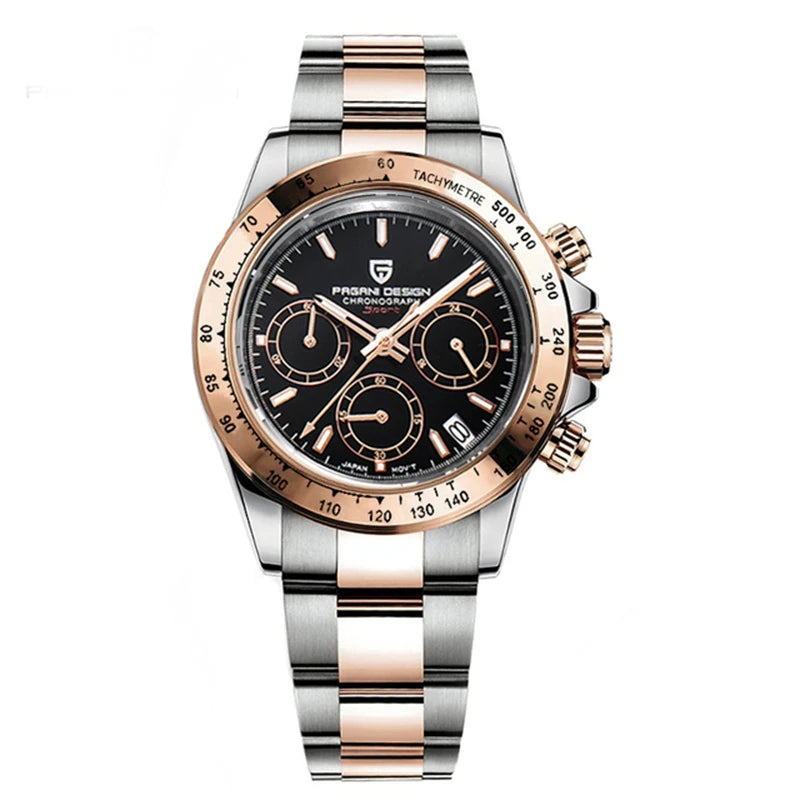 Montre Homme PAGANI DESIGN 2023 Noire Quartz Luxe – Chronographe Sport Étanche Lumineux