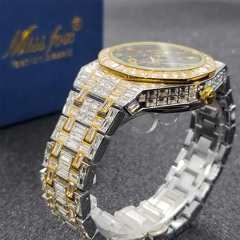 Montre Homme Squelette Or Baguette Automatique – Diamond Lumineux Luxe Étanche Collector